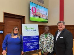NJ Sharing Network General Counsel & Government Affairs Catherine DeAppolonio (left), Sr. Manager of Community Services E. Denise Peoples (2nd from right), and Bloomfield College of Montclair State University Professor Peter C. DeSarno, CPA, MBA, MS (right).