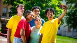 Students on main quad taking a selfie