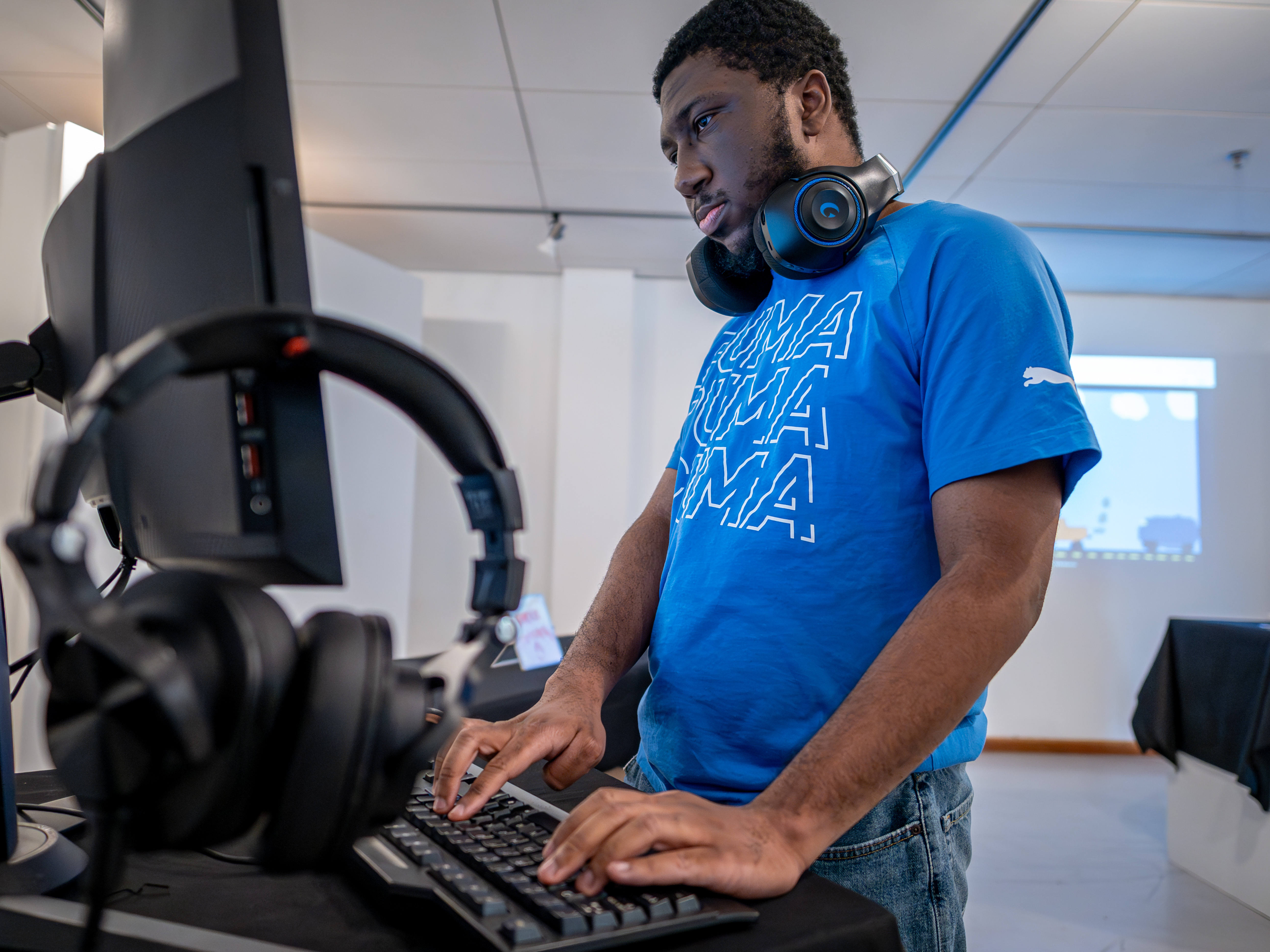 Bloomfield student working on a computer.